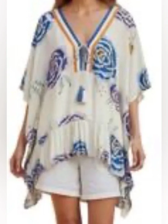 Z&L Kimono Tunic Top/Swim Cover Up ~ in Blue & Orange Floral - Picture 2 of 16